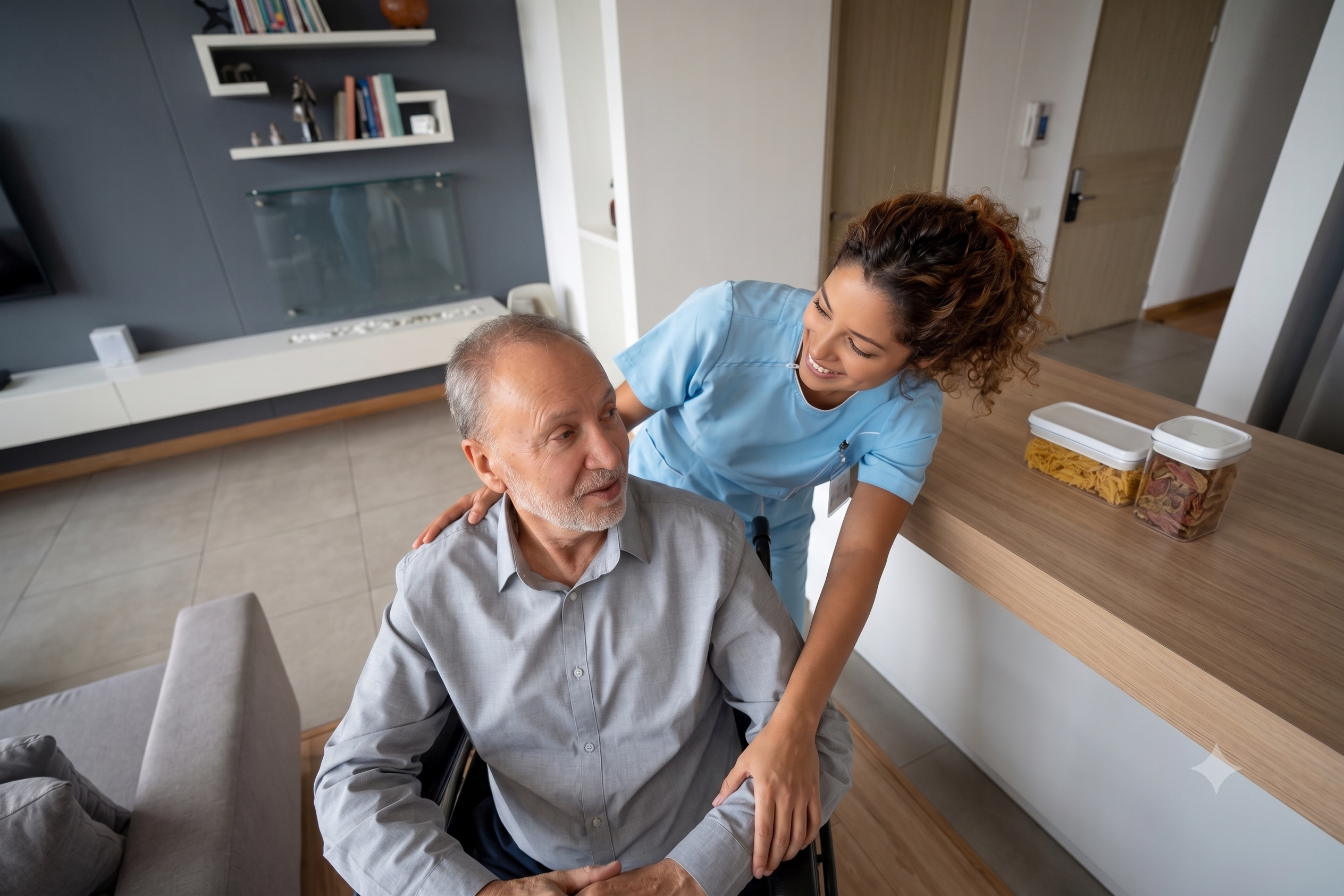 Helen Angelou, mobile occupational therapist, with a client at home