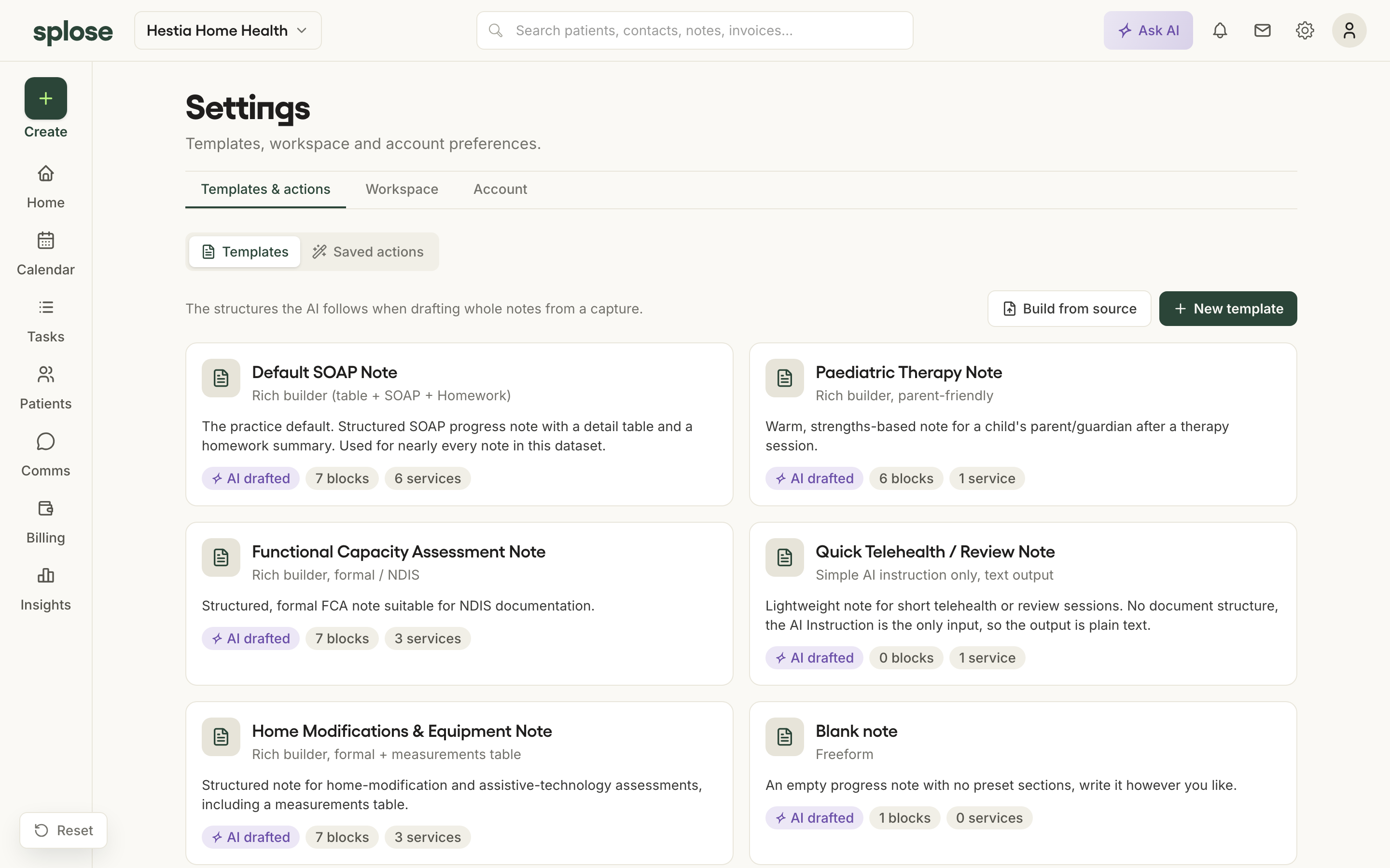 The template library in the prototype